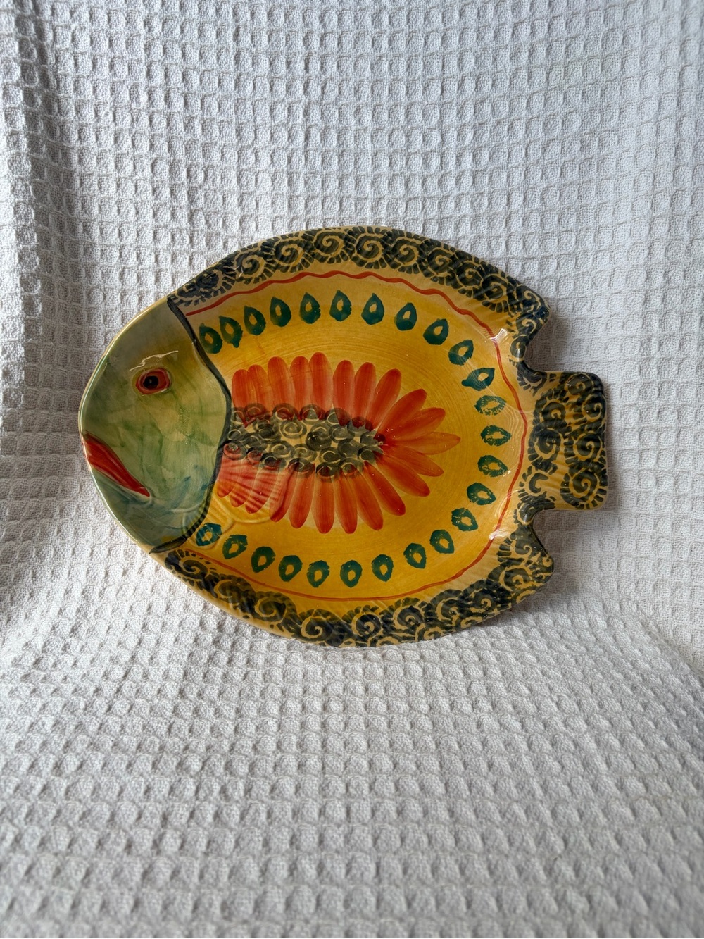 Hand-Painted Multi Color Ceramic Fish Dish Or Platter Made In Italy